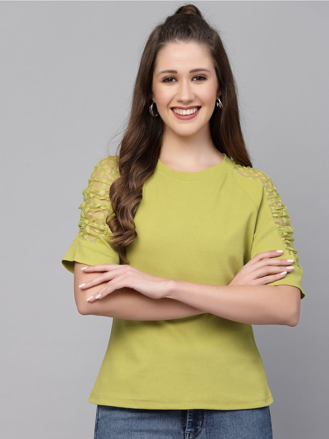 

Selvia Round Neck Raglan Sleeves Top, Green