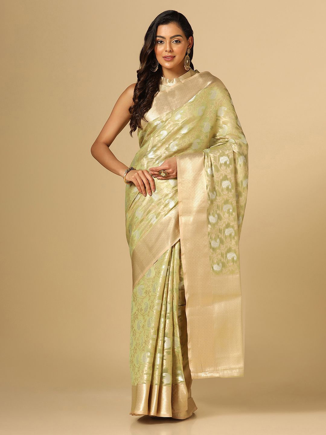 

Mitera Ethnic Motifs Woven Design Zari Art Silk Saree, Green