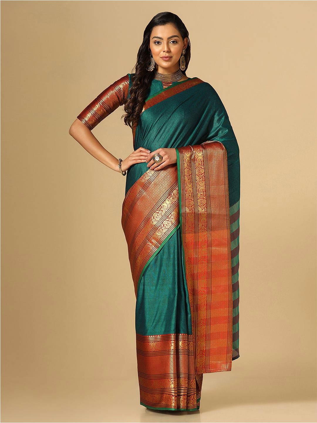 

Mitera Woven Design Zari Saree, Green