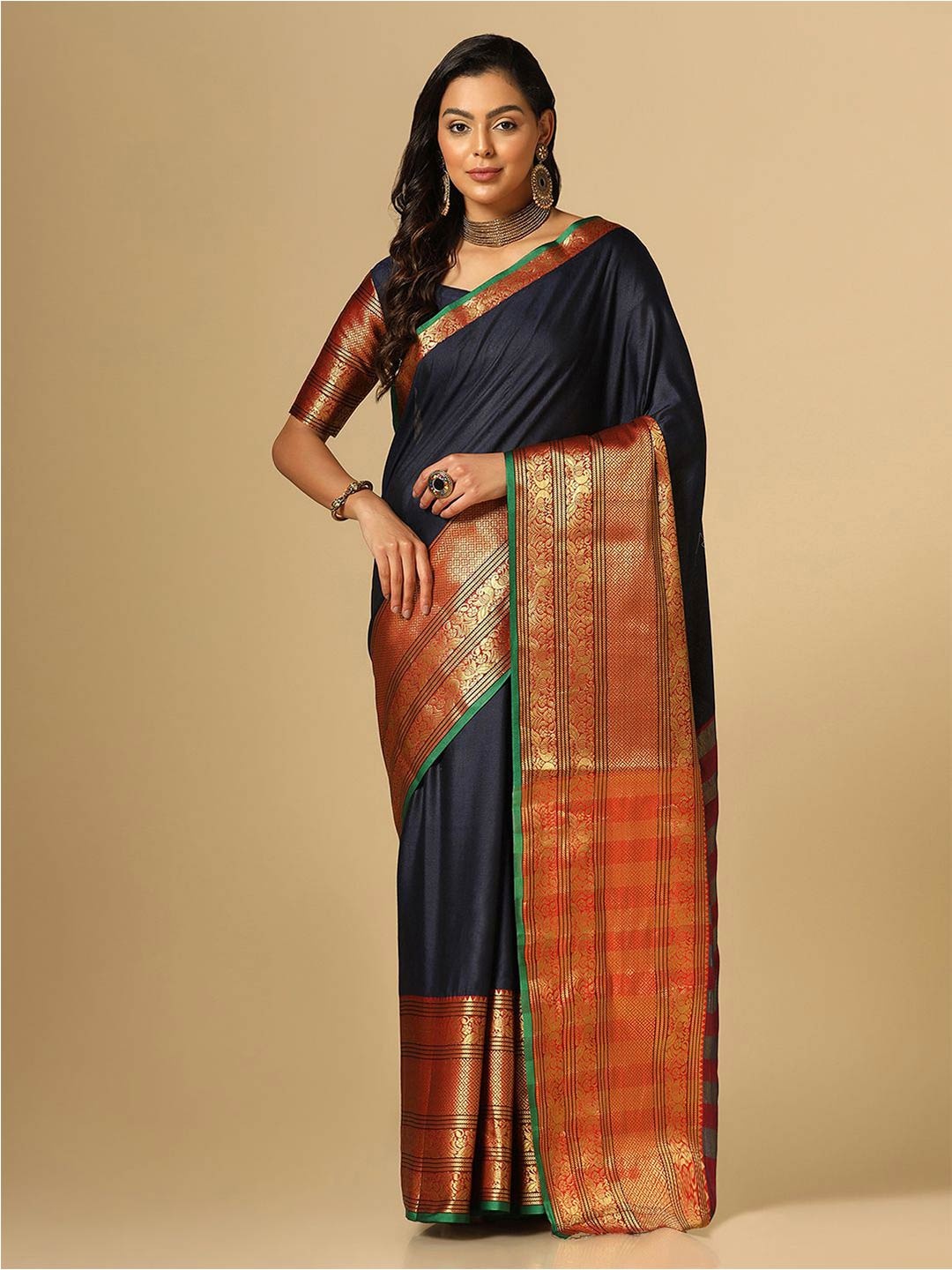 

Mitera Woven Design Zari Saree, Black