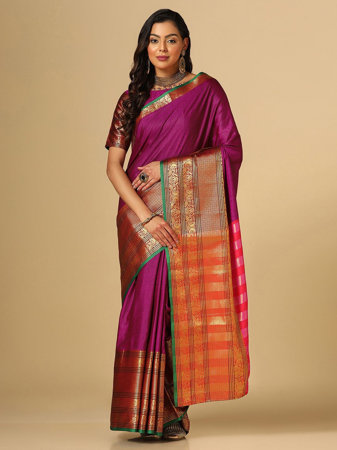 

Mitera Woven Design Zari Silk Cotton Saree, Pink