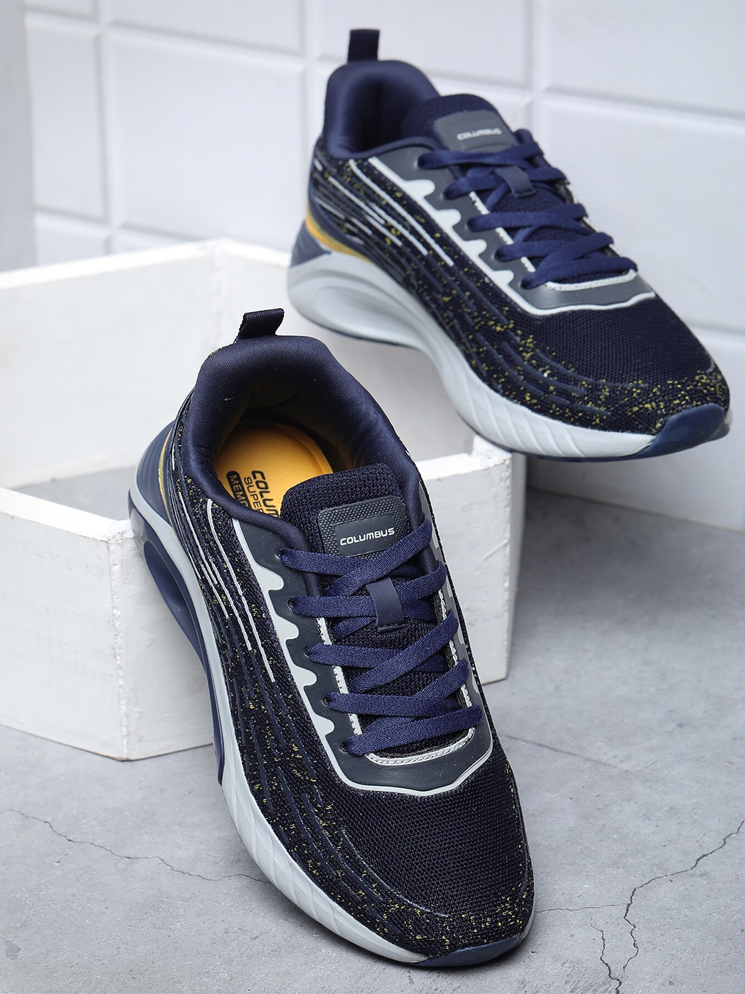 

Columbus Men Harley Memory Foam Technology Running Sports Shoes, Navy blue