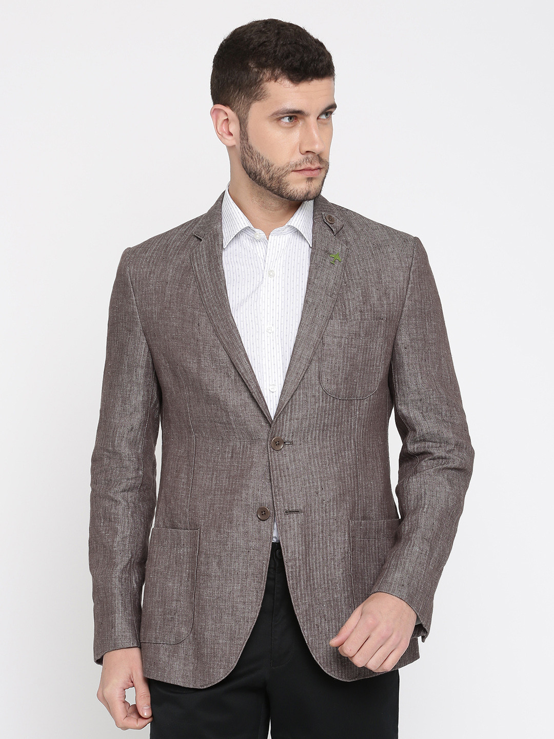 

Van Heusen Sport Brown Self-Design Slim Fit Linen Single-Breasted Formal Blazer