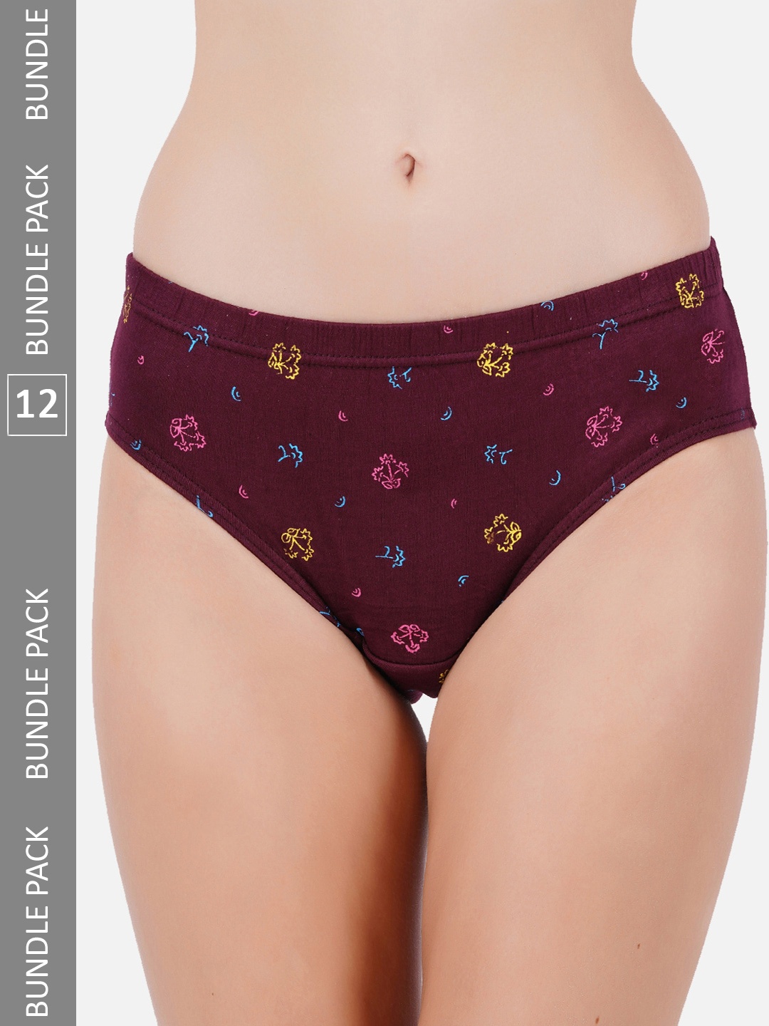 

PRIDE APPAREL Women Pack Of 12 Floral Printed Pure Cotton Hipster Briefs, Purple