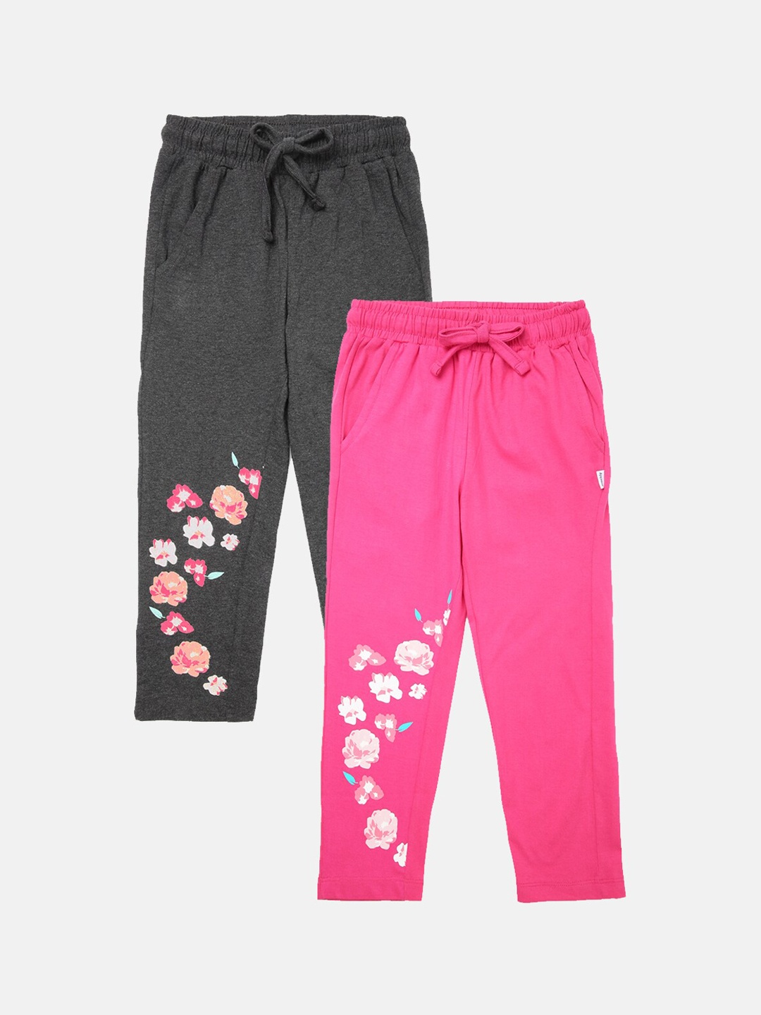 

mackly Girls Pack Of 2 Printed Cotton Straight Leg Lounge Pants, Pink