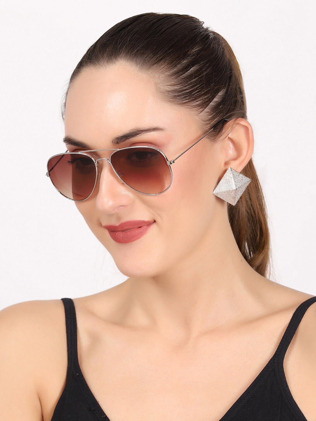 

Swiss Design Women Aviator Sunglasses with UV Protected Lens SDGSW-AVI_BRSL Small, Brown