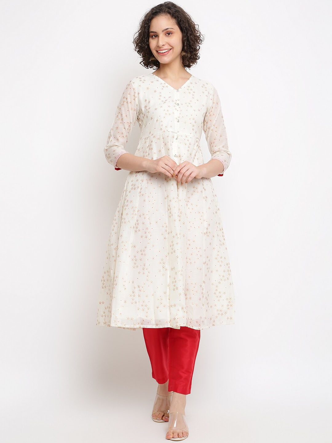 

IMARA Floral Printed Chanderi Cotton Kurta with Trousers, Off white