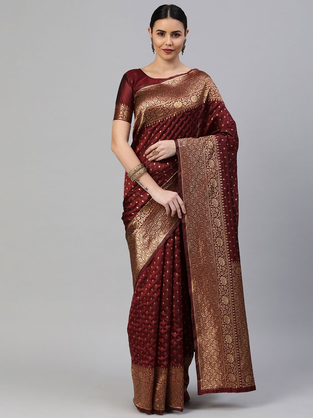 

KALINI Ethinic Woven Design Zari Banarasi Saree, Maroon