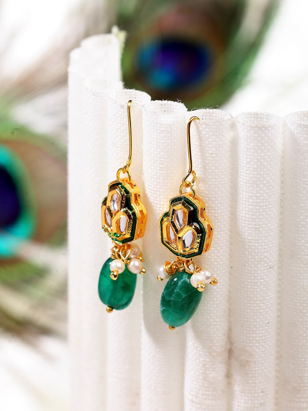 

DUGRISTYLE Gold-Plated Kundan Classic Drop Earrings