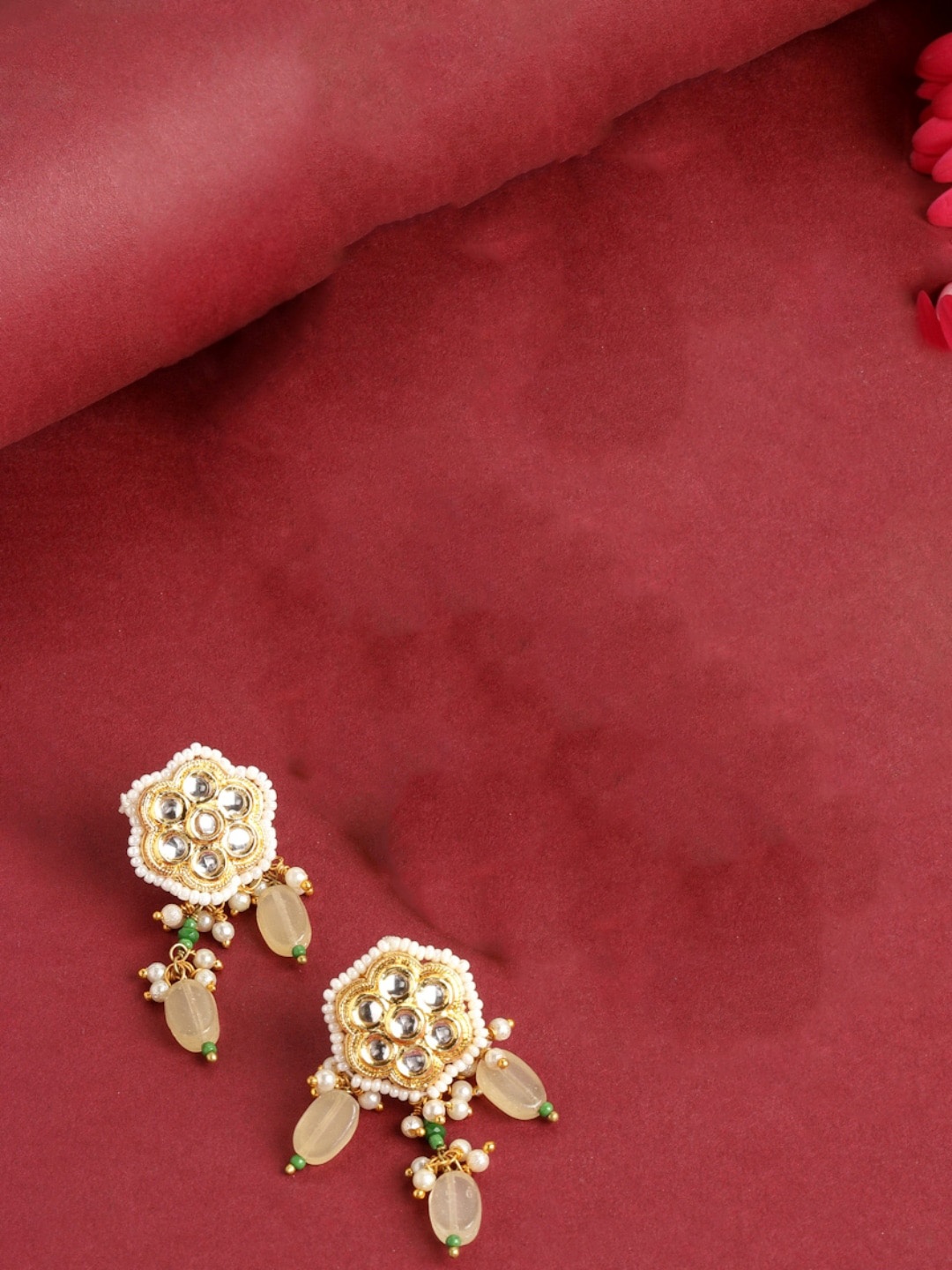 

DUGRISTYLE Gold-Plated Artificial Stones and Beads Classic Drop Earrings