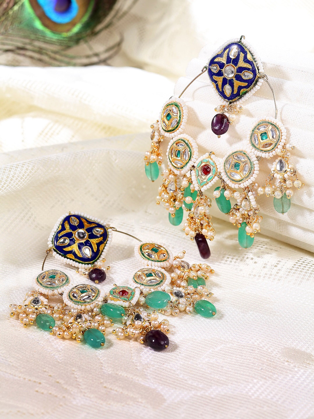 

DUGRISTYLE Gold-Plated Artificial Stones and Beads Contemporary Chandbalis Earrings