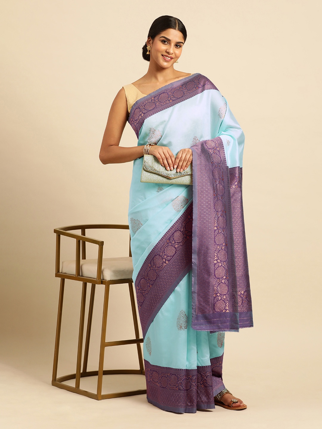

Wuxi Zari Pure Silk Banarasi Saree, Blue