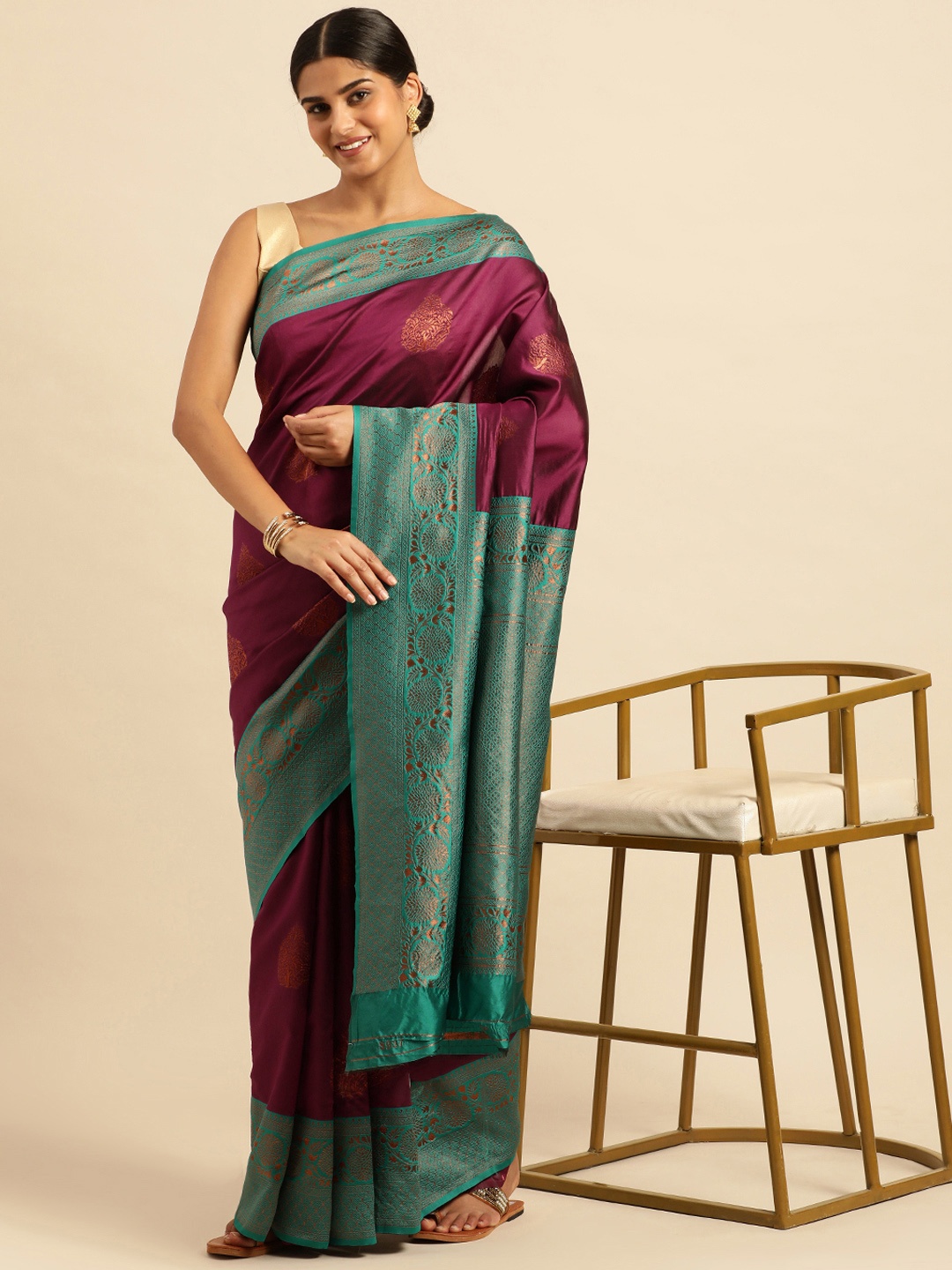 

Wuxi Zari Pure Silk Banarasi Saree, Purple