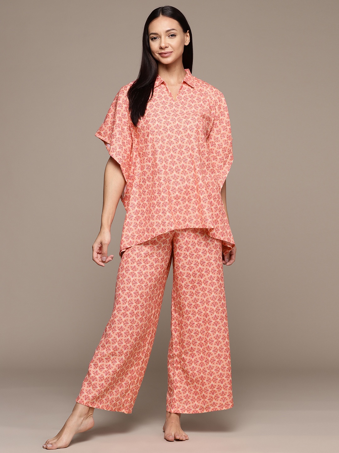 

ZIYAA Women Printed Night suit, Peach