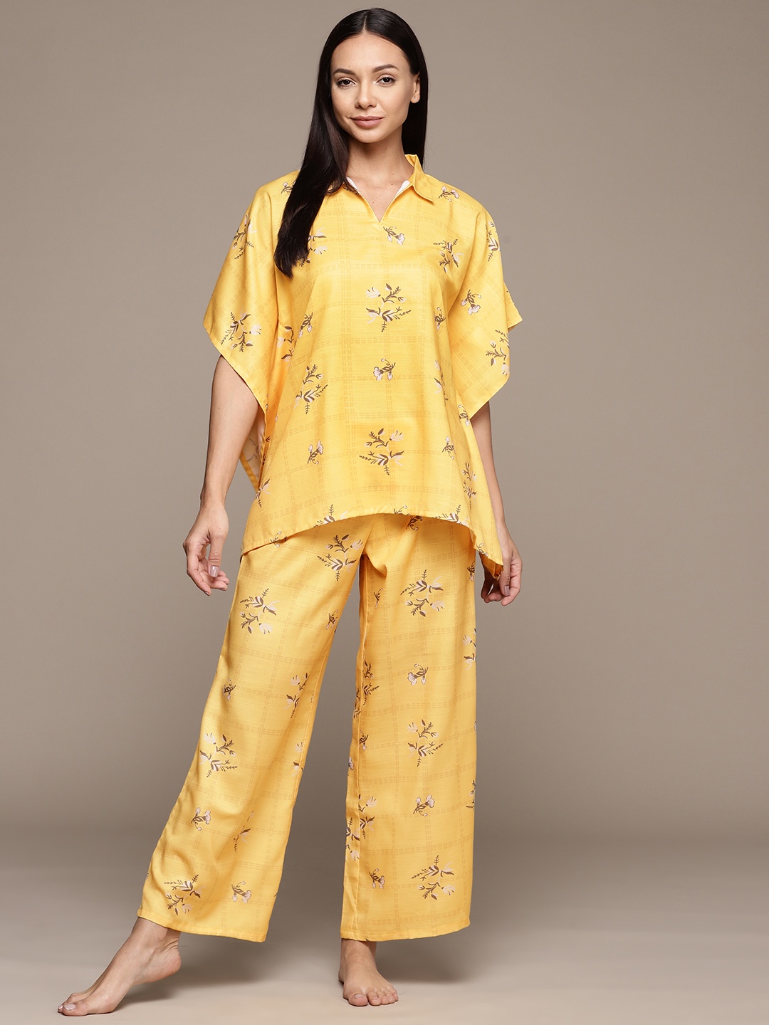 

ZIYAA Women Printed Night suit, Yellow