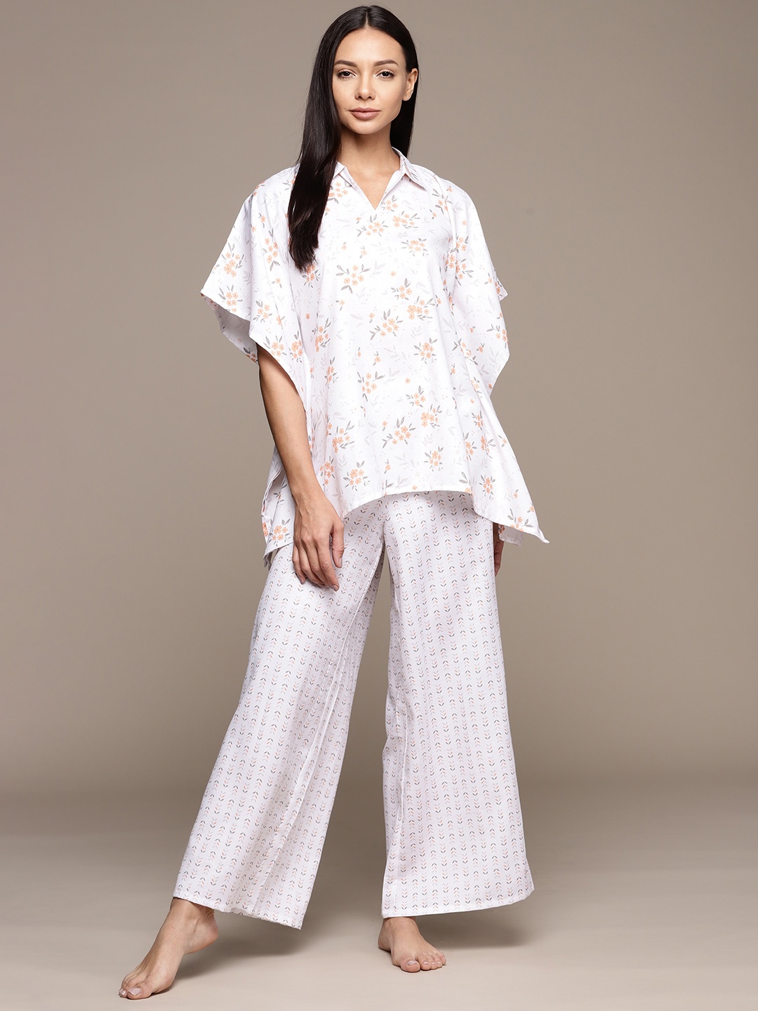 

ZIYAA Women Printed Night suit, White