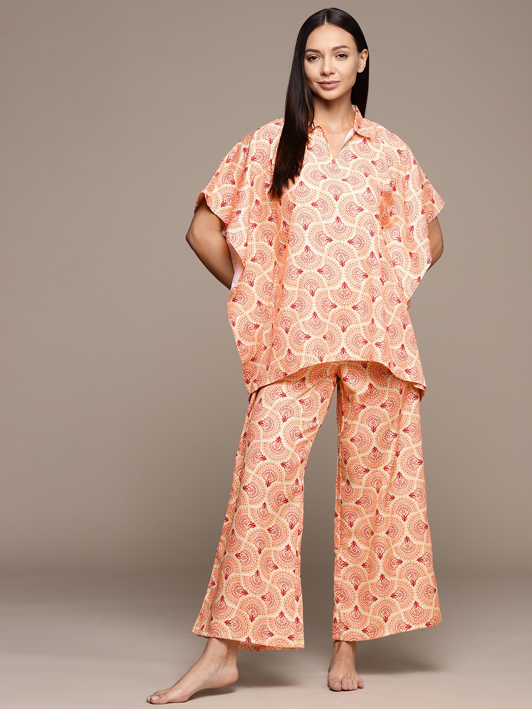 

ZIYAA Women Printed Night suit, Orange
