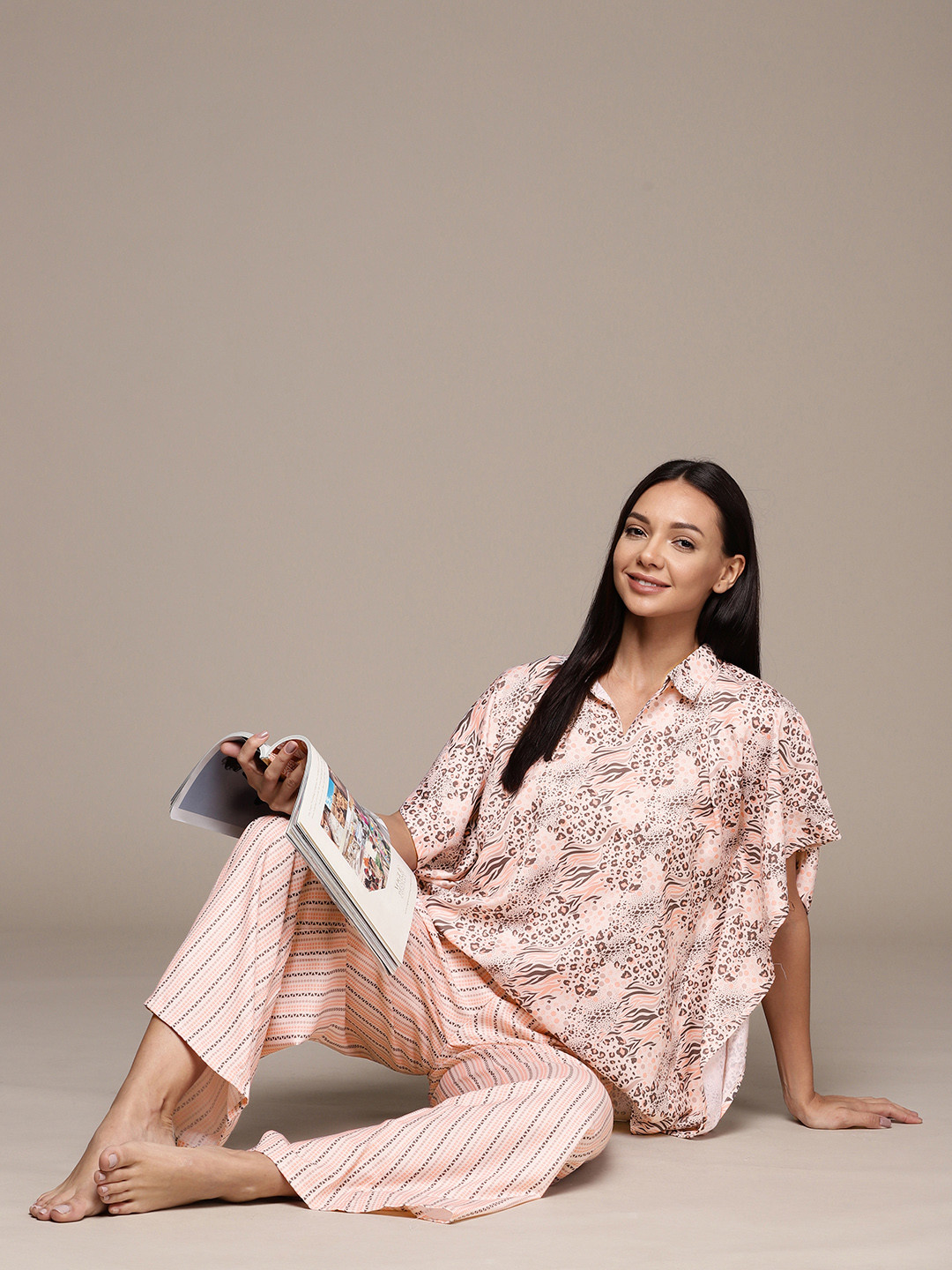 

ZIYAA Animal Print Night Suit, Pink