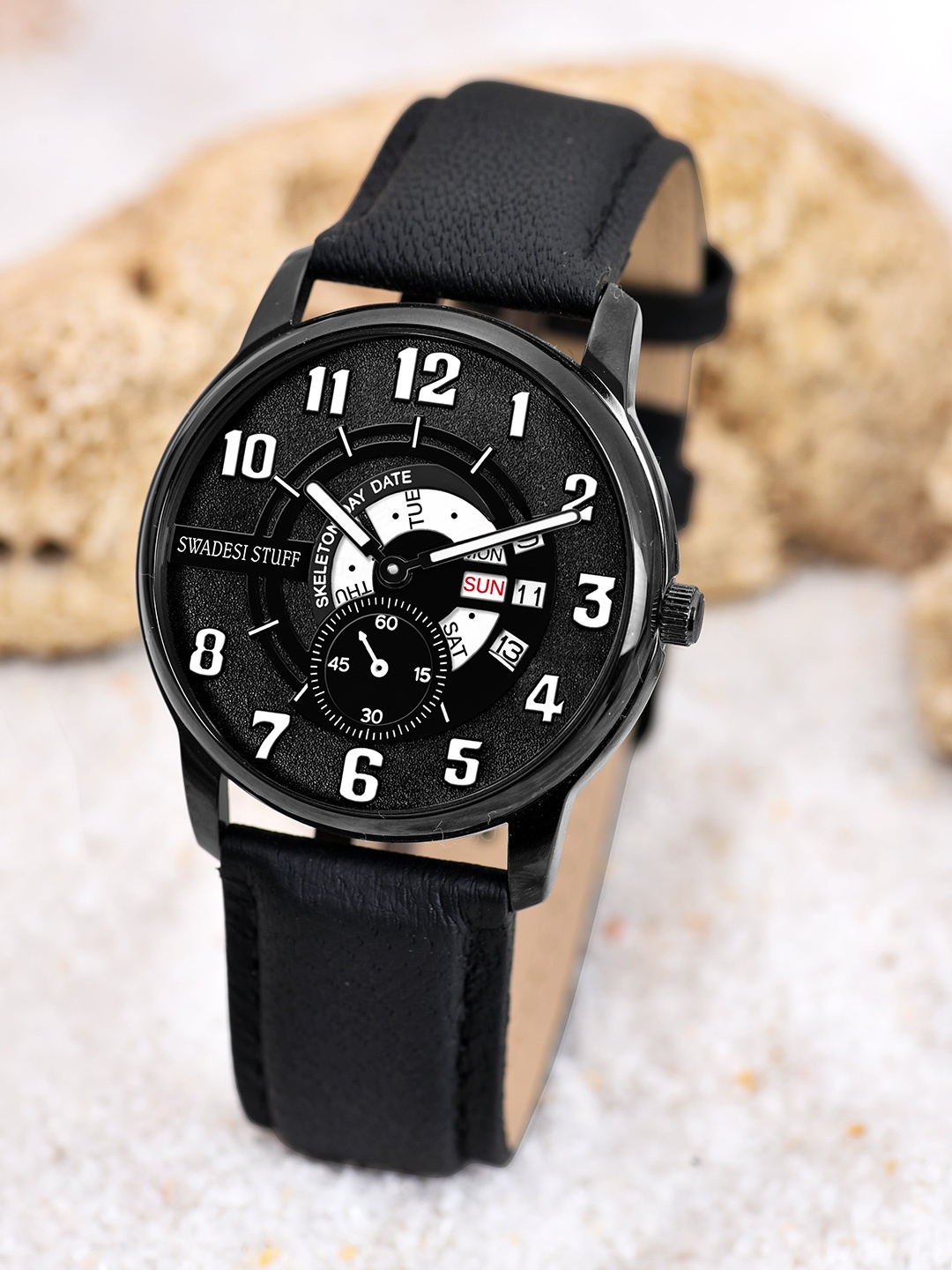 

SWADESI STUFF Men Leather Straps Analogue Watch SKELETON BLACK