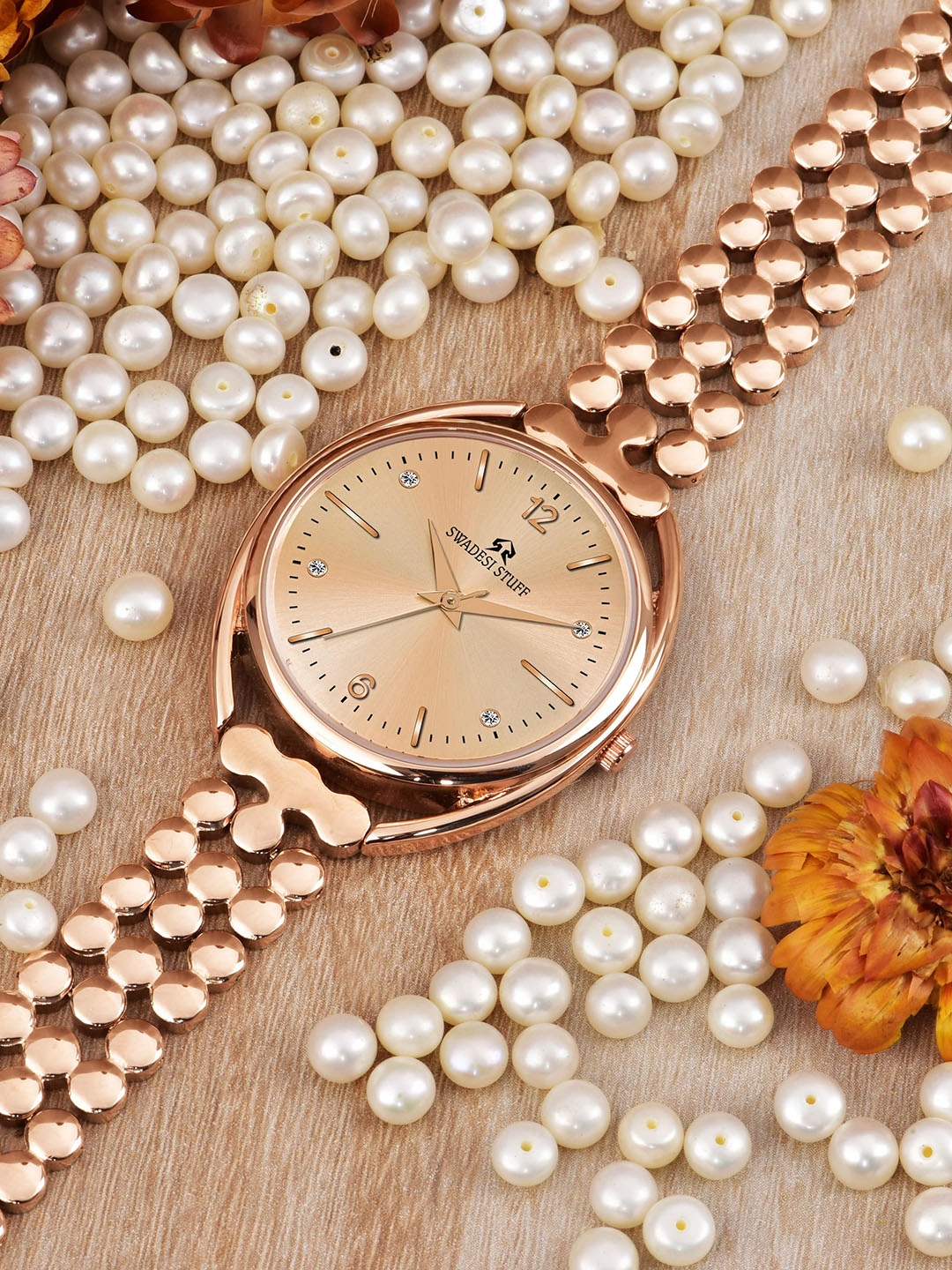 

SWADESI STUFF Women Embellished Dial Stainless Steel Straps Analogue Watch, Rose