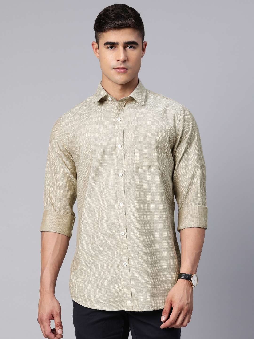 

DEZANO Men Comfort Printed Casual Shirt, Beige