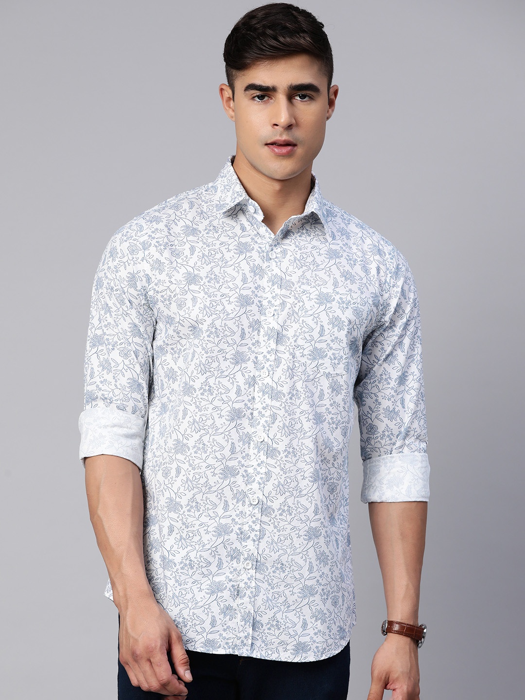 

DEZANO Men Comfort Floral Printed Casual Shirt, White