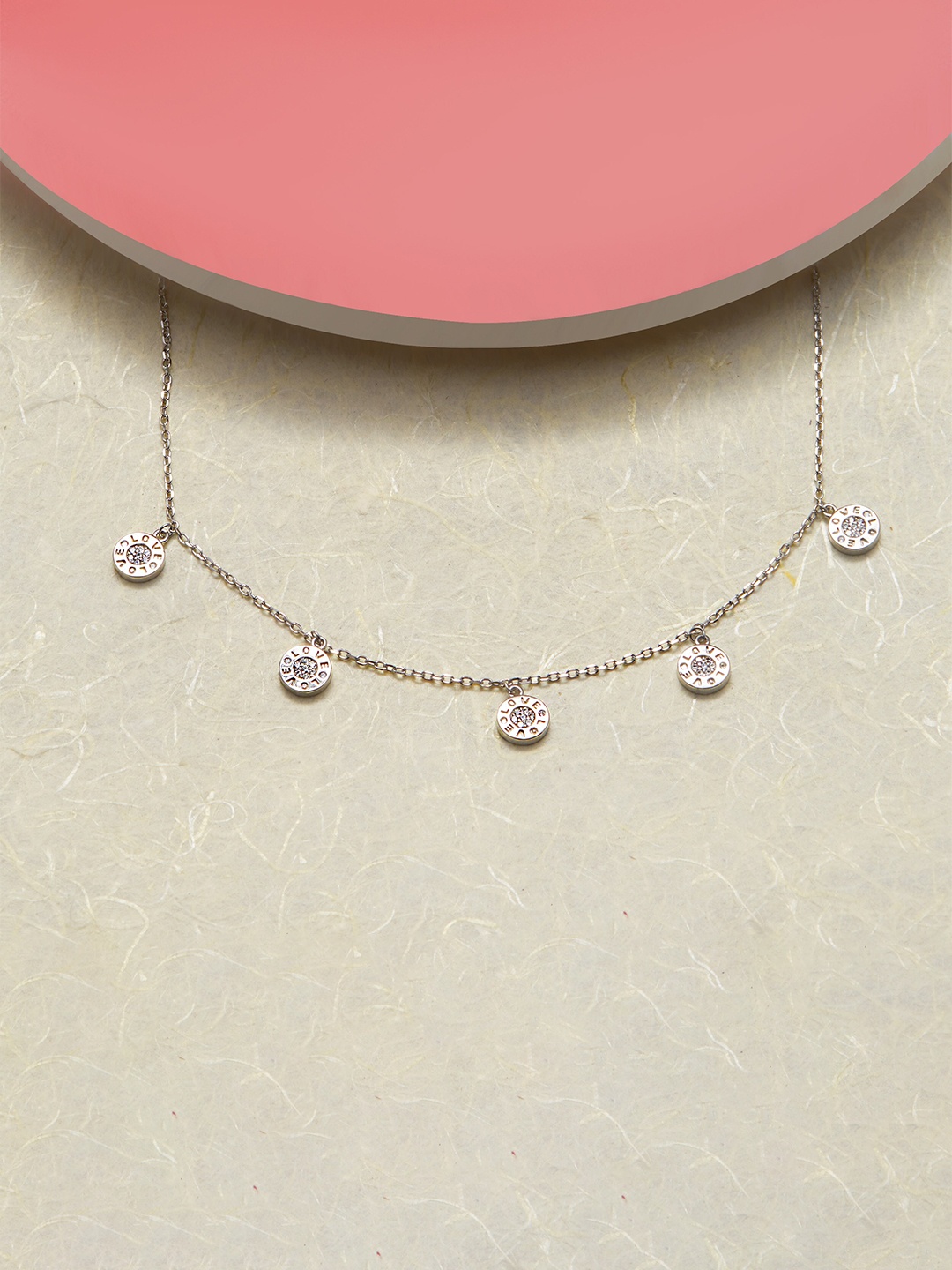 

AKSA Rhodium-Plated Zircon Studded Silver Necklace