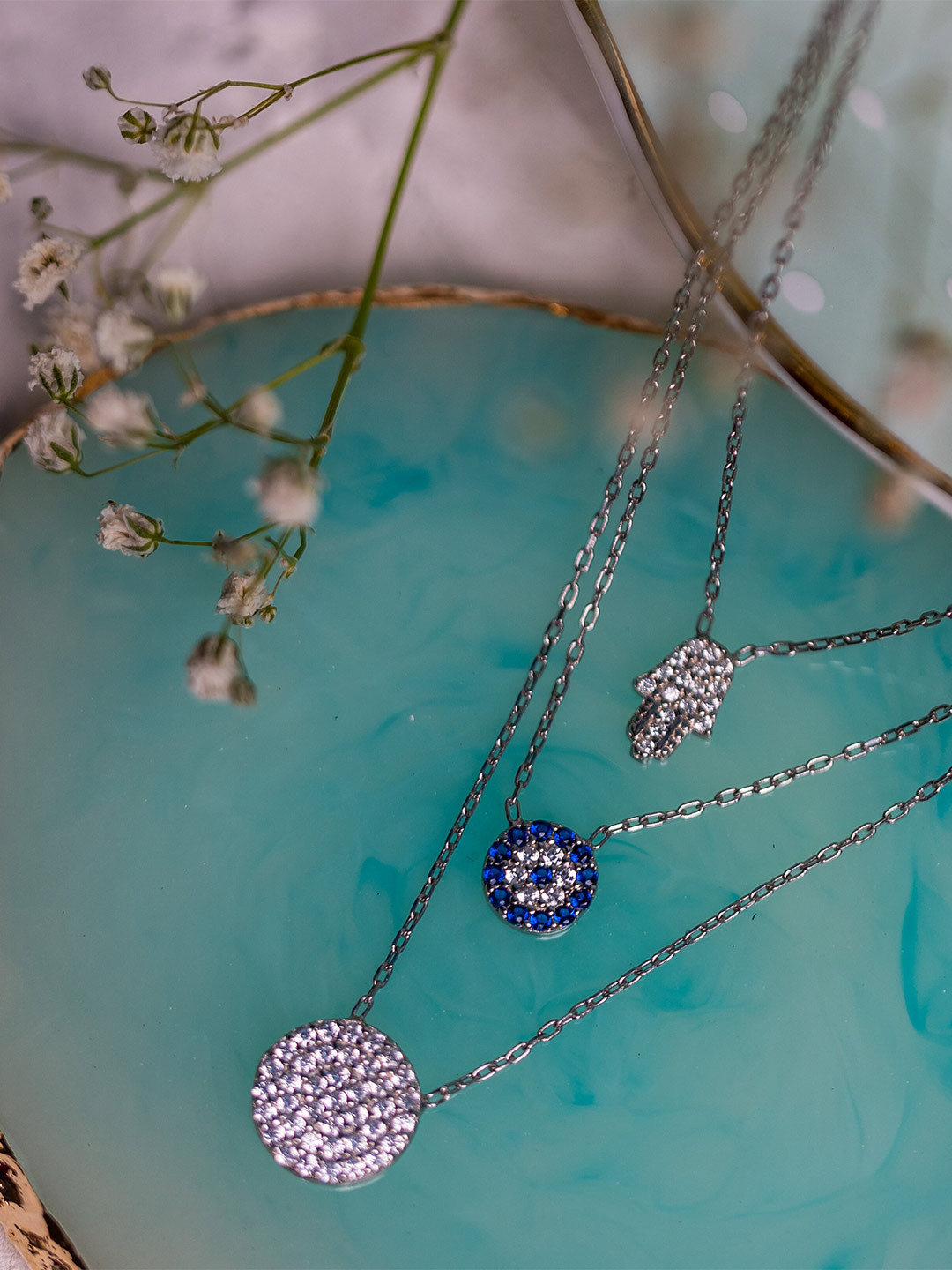 

AKSA Good Luck Silver Rhodium-Plated Layered Necklace
