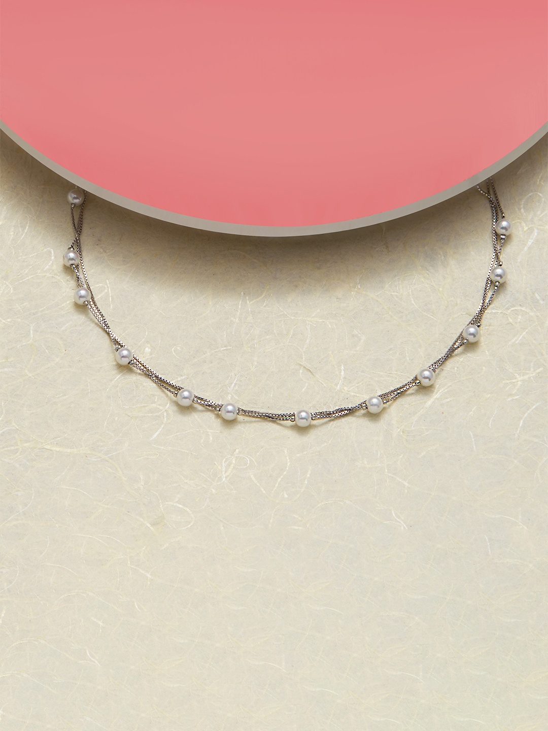 

AKSA Tiny Pearl Silver Rhodium-Plated Layered Necklace