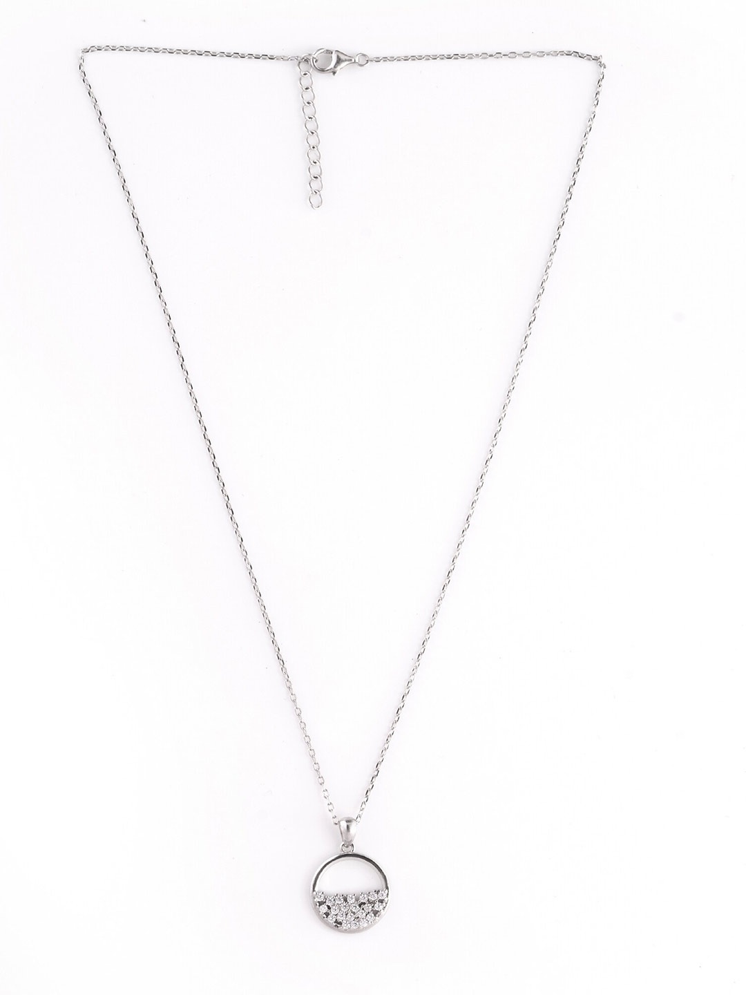 

AKSA Rhodium-Plated Circular Pendant With Chain, Silver
