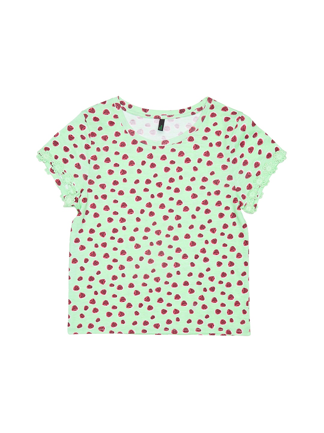 

United Colors of Benetton Girls Green Printed Round Neck Regular Fit T-shirt