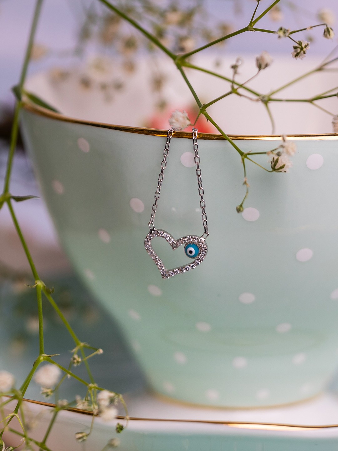 

AKSA Romance Heart Silver Rhodium-Plated Necklace