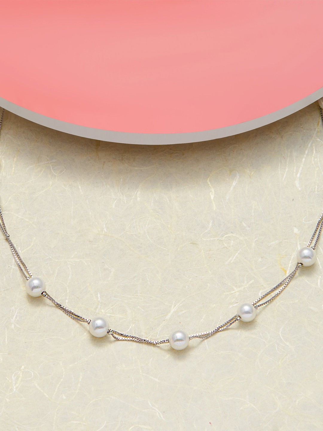 

AKSA 925 Sterling Silver Rhodium-Plated Beaded Necklace