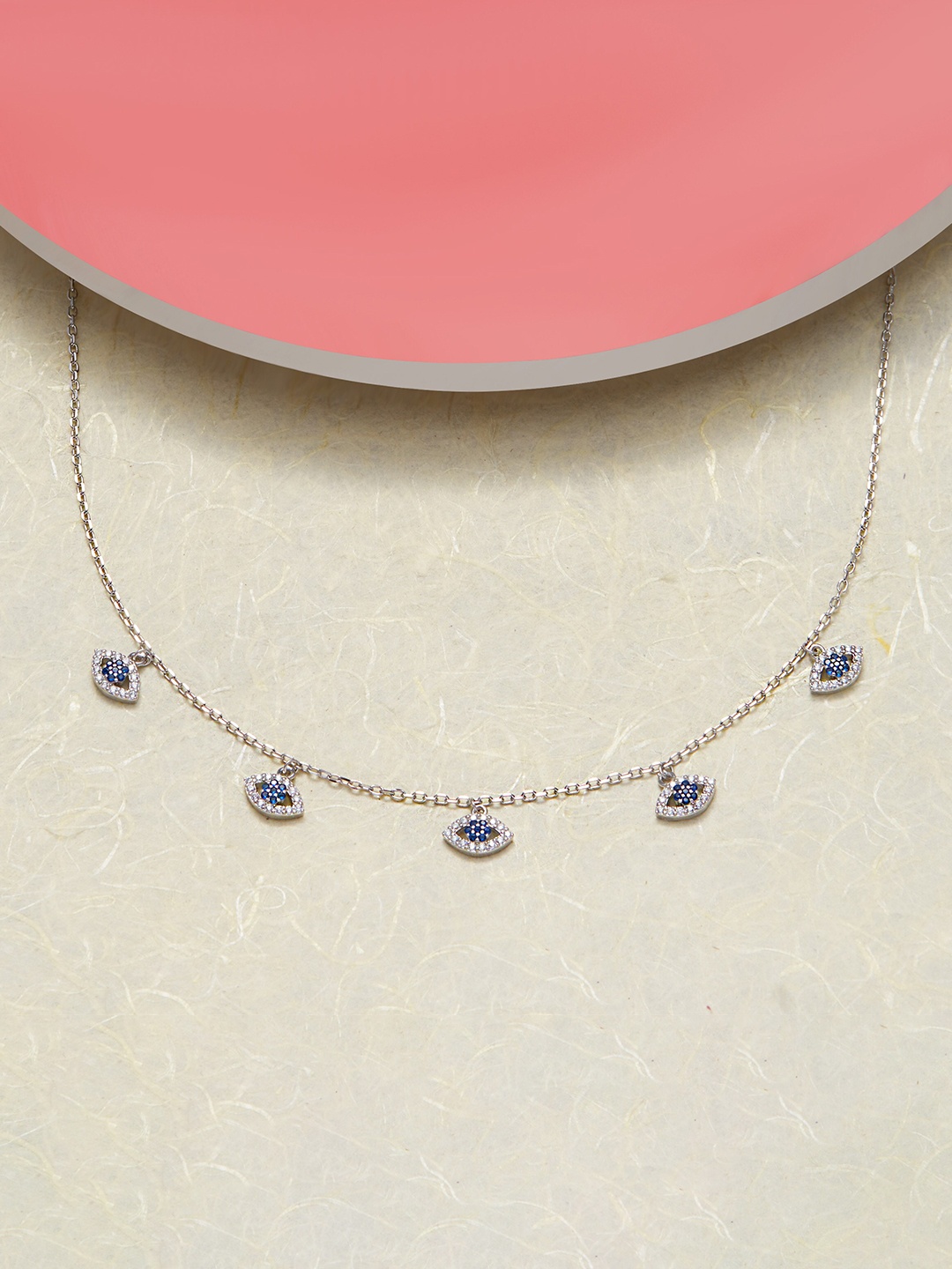 

AKSA Silver Rhodium-Plated Eye Silver Charm Necklace