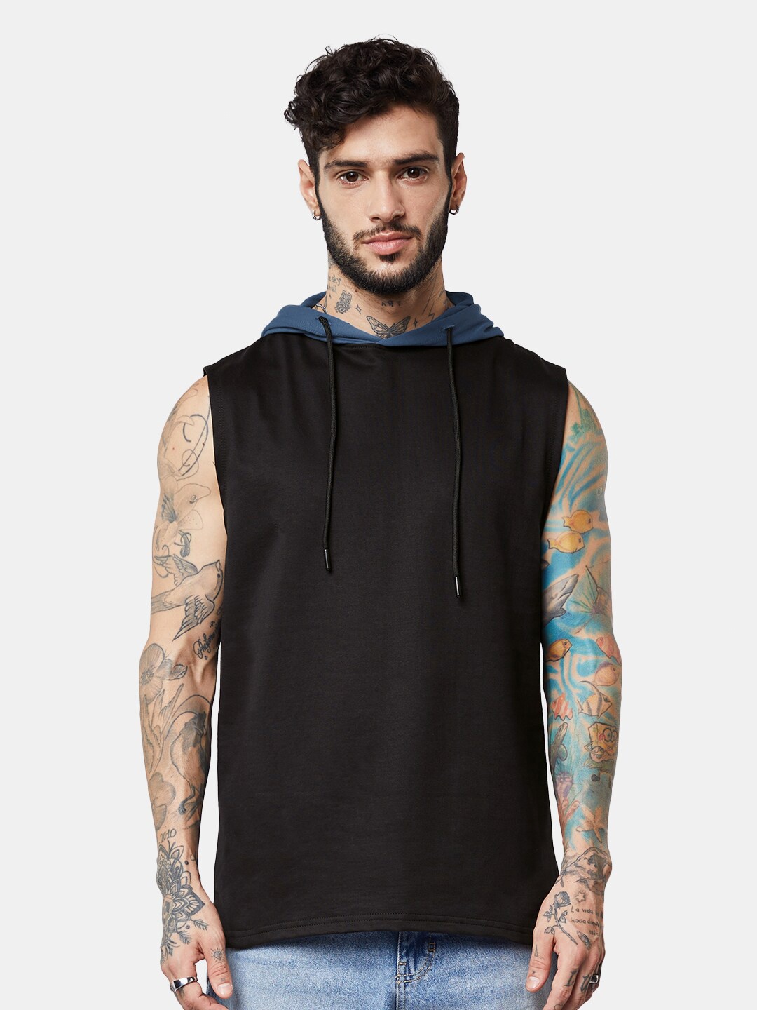 

The Souled Store Sleeveless Hooded Cotton T-shirt, Black