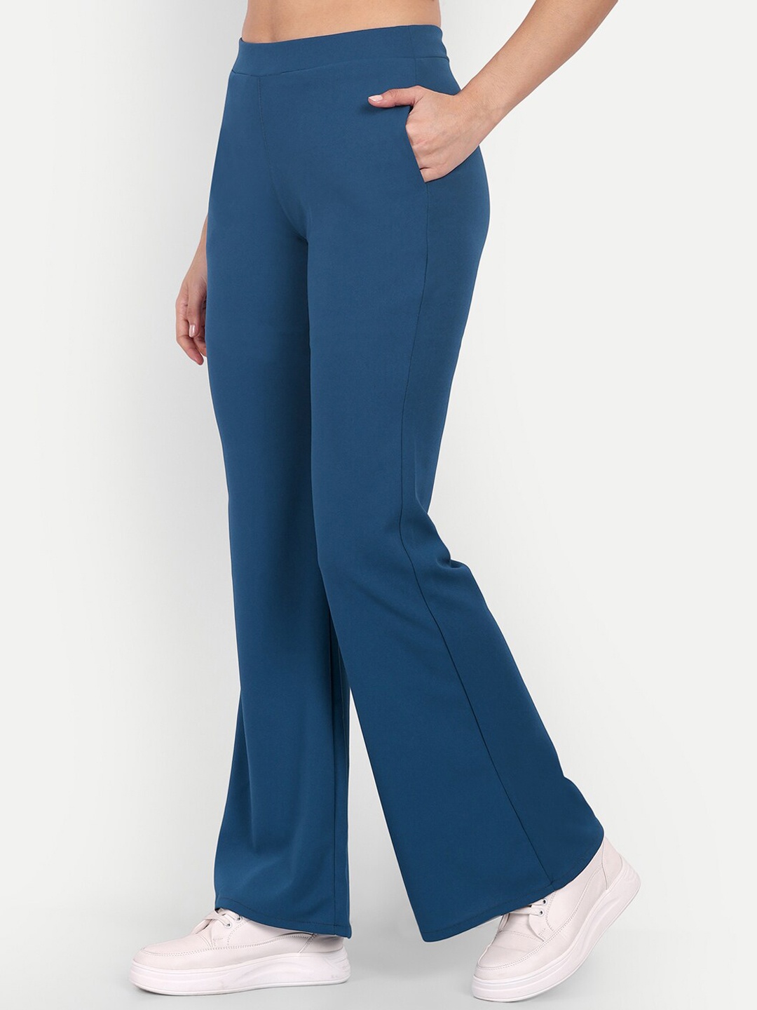 

BROADSTAR Women Blue Relaxed Flared High-Rise Easy Wash Bootcut Trousers