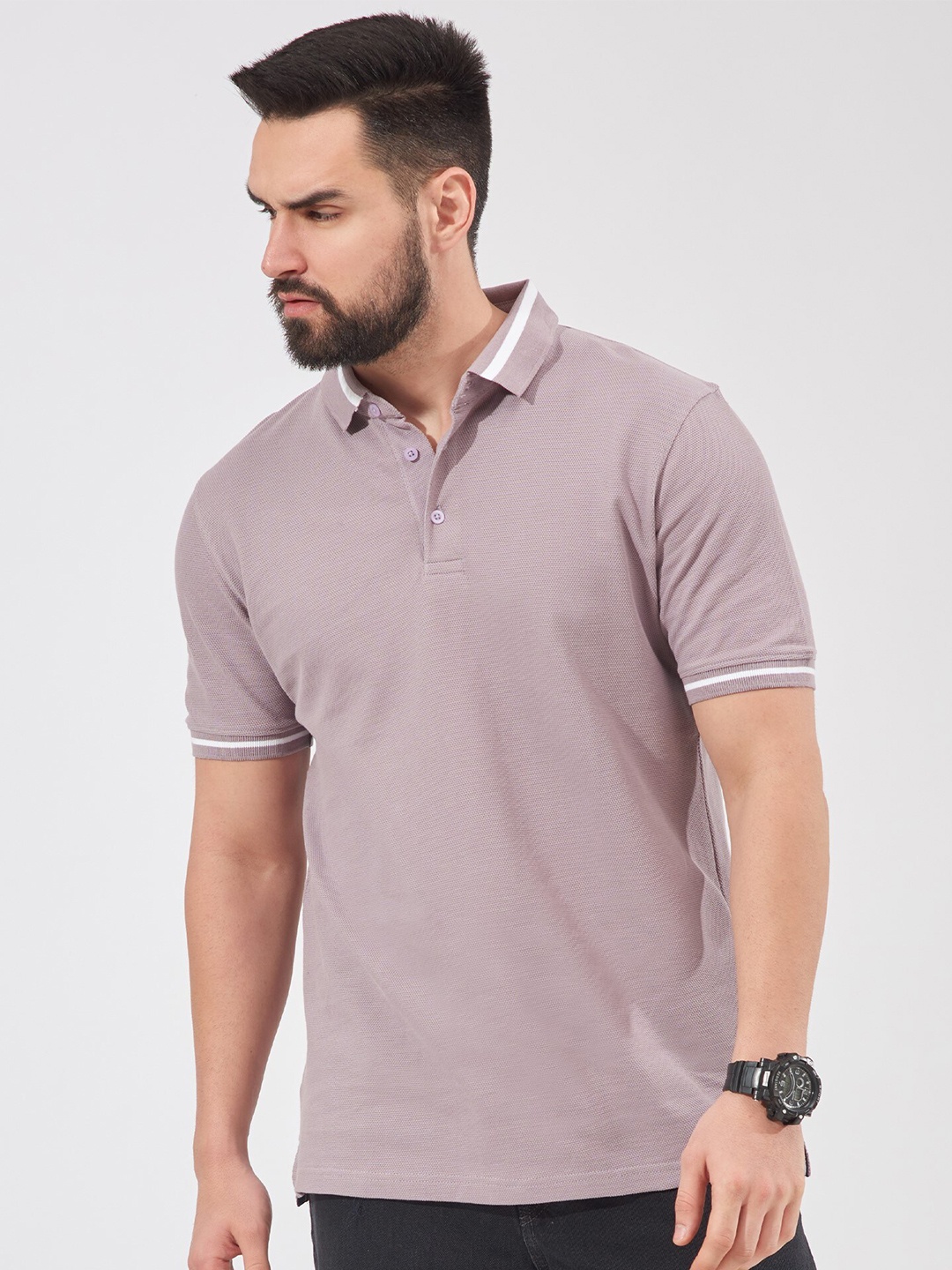 

Maniac Half Sleeve Slim Fit Cotton Polo T-shirt, Lavender