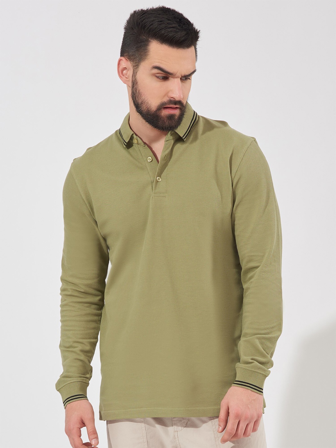 

Maniac Long Sleeve Slim Fit Cotton Polo T-shirt, Green