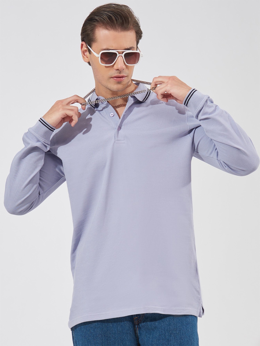

Maniac Polo Collar Long Sleeve Slim Fit T-shirt, Lavender