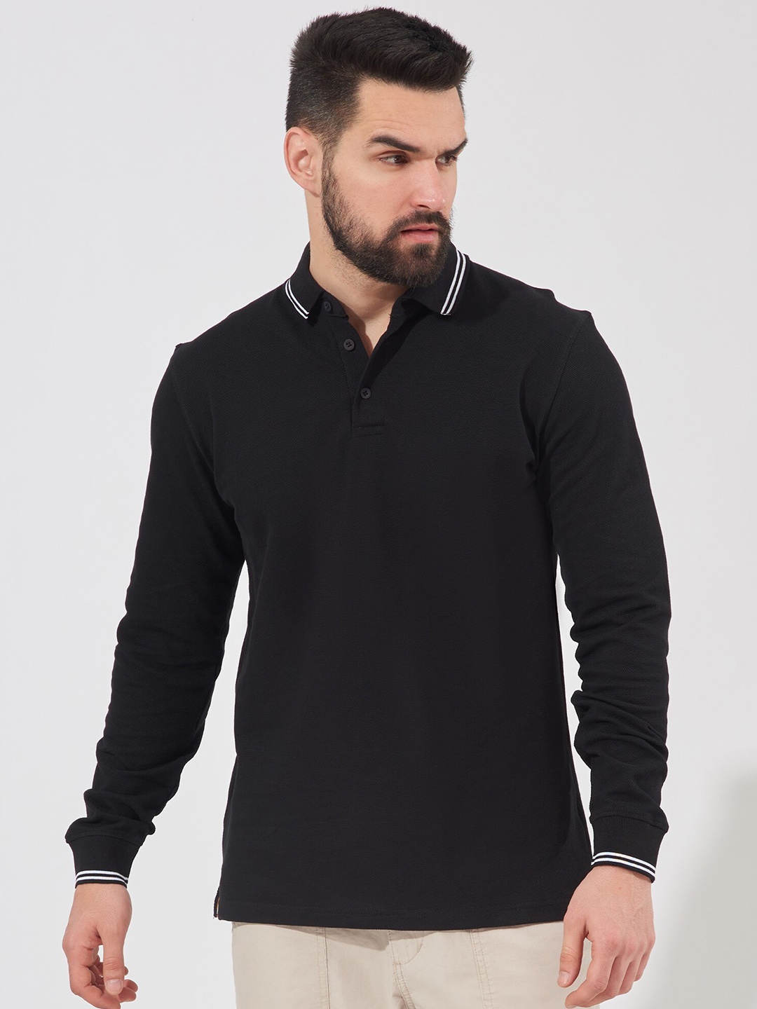 

Maniac Polo Collar Cotton Slim Fit T-shirt, Black