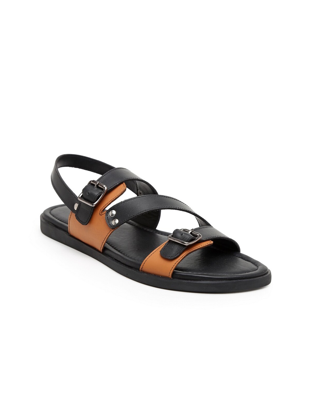 

BEAVER Men Open Toe Leather Comfort Sandals, Black