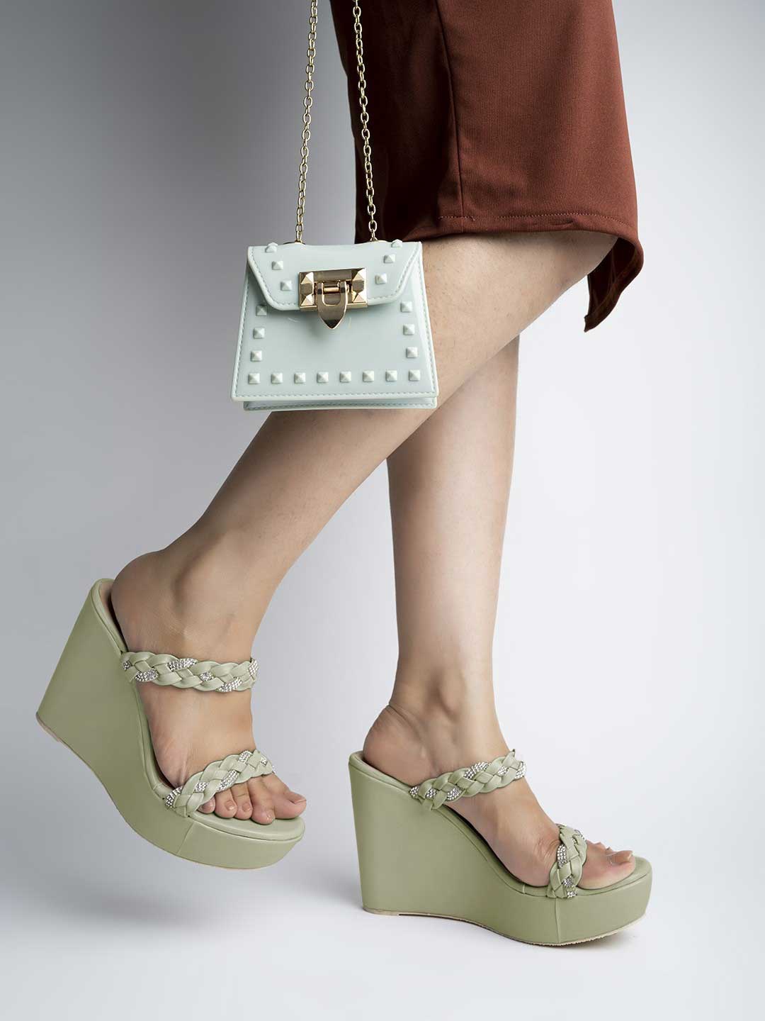 

Shoetopia Braided Open Toe Wedges, Green