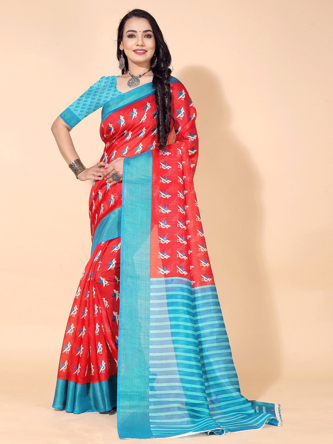 

KALINI Ethnic Motifs Saree, Red