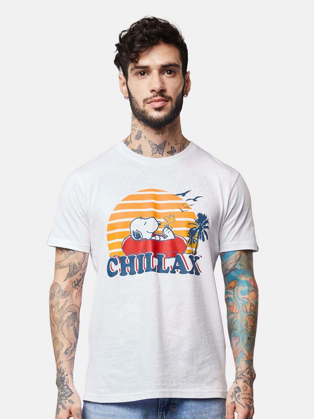 

The Souled Store Graphic Printed Round Neck Short Sleeves Pure Cotton T-shirt, White