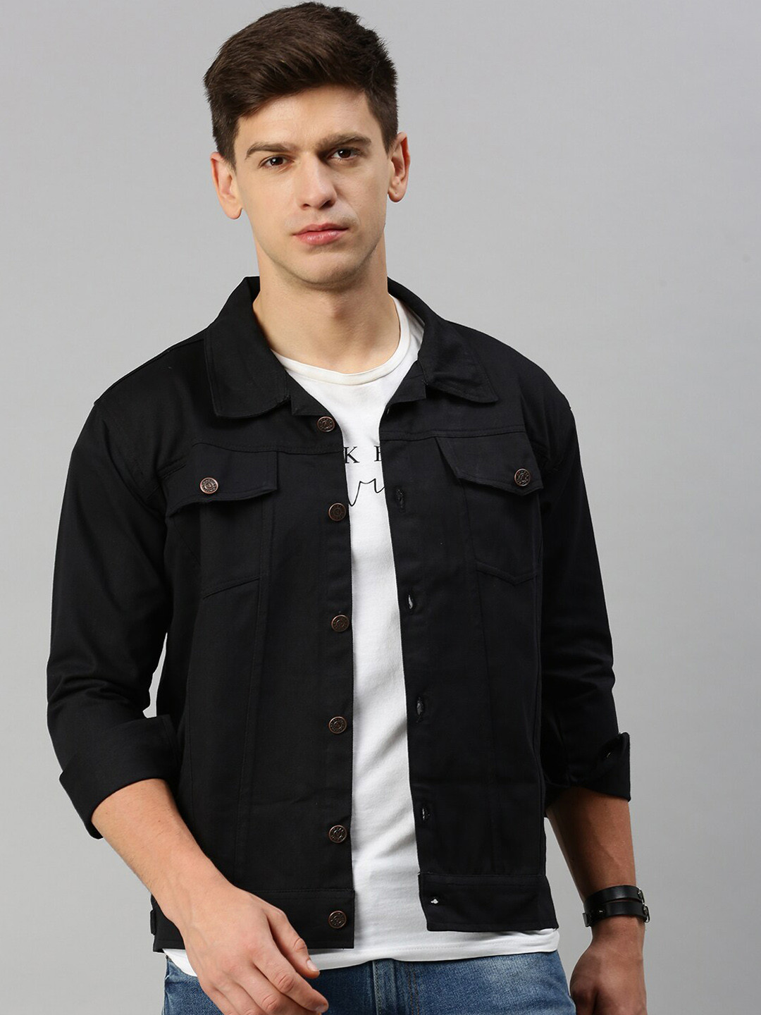 

VOXATI Spread Collar Denim Jacket, Black