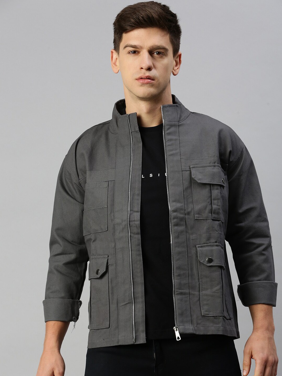 

VOXATI Spread Collar Denim Jacket, Grey