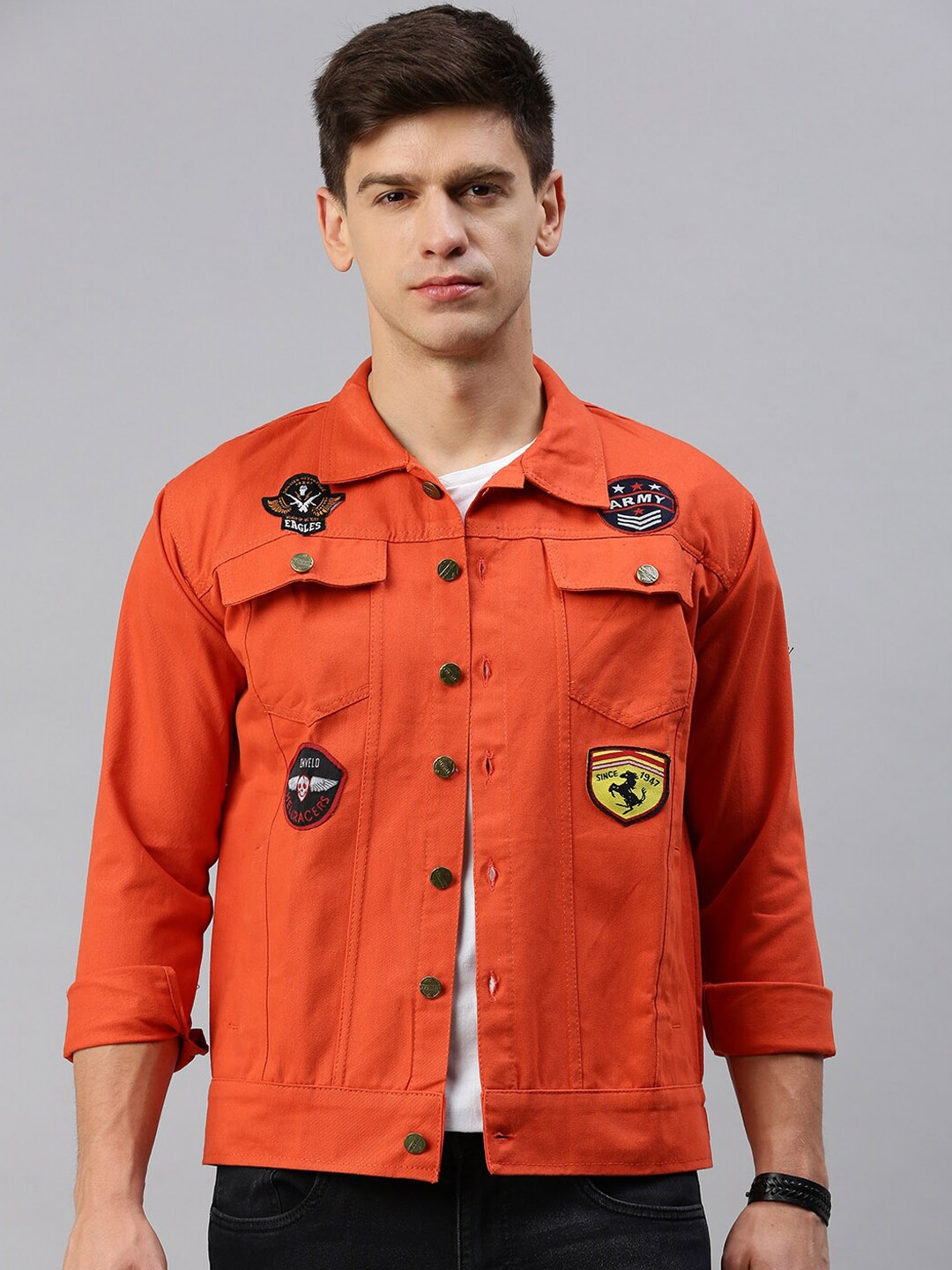 

VOXATI Denim Jacket with Patchwork, Orange