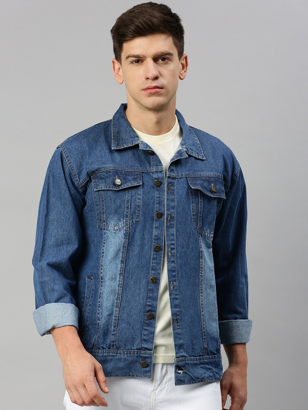 

VOXATI Spread Collar Washed Denim Jacket, Blue