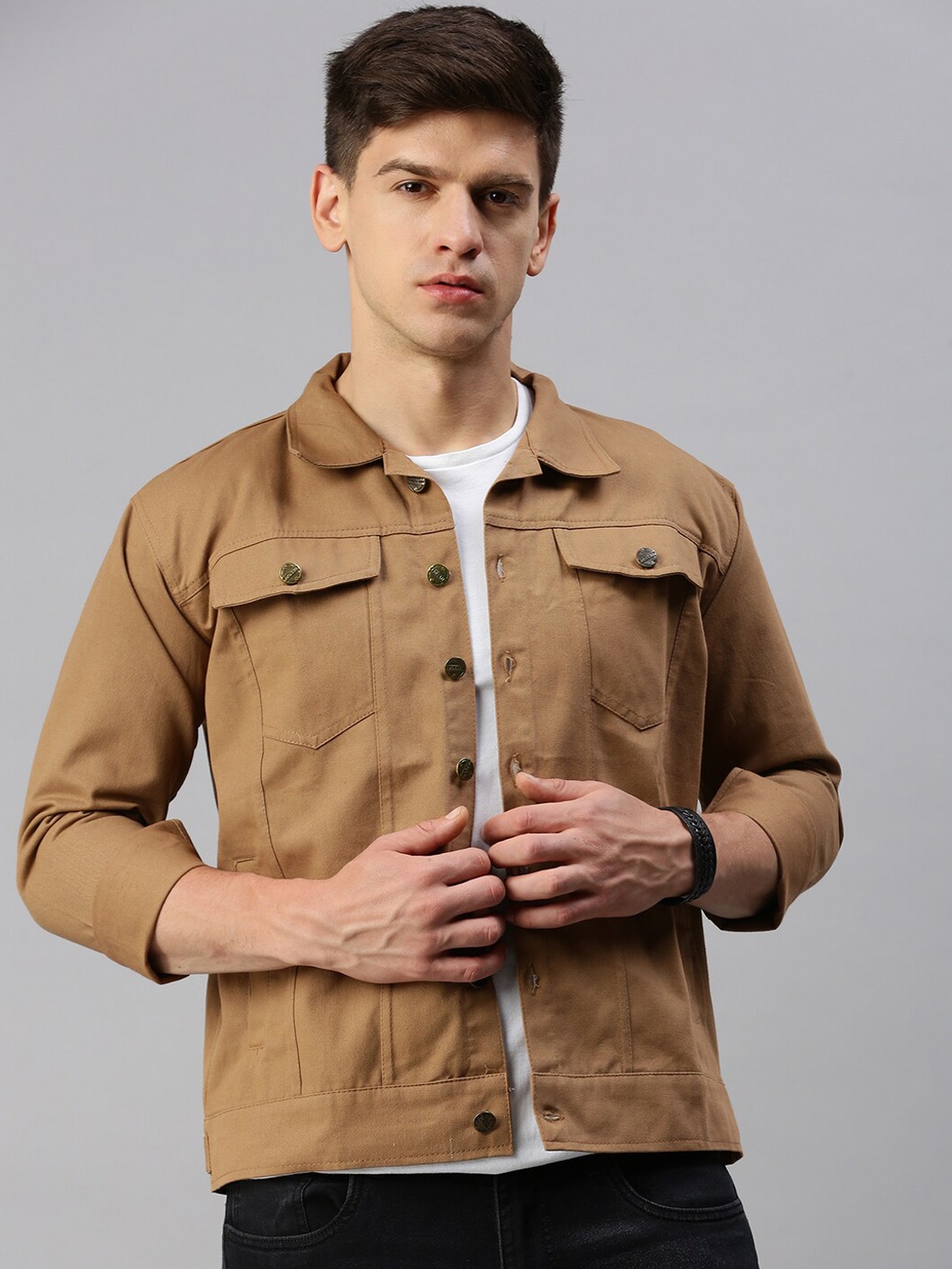 

VOXATI Spread Collar Denim Jacket, Khaki
