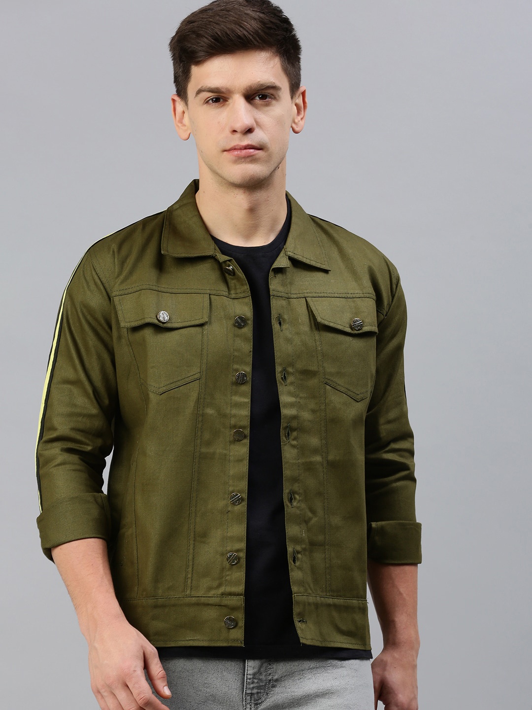 

VOXATI Spread Collar Denim Jacket, Olive